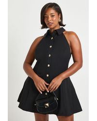 Boohoo - Plus Button Sleeveless Skater Shirt Dress - Lyst