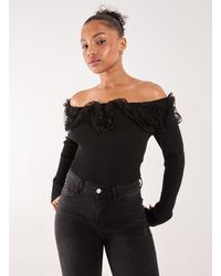 Pink Vanilla - Ruffle Bardot Knit Top - Lyst