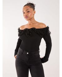 Pink Vanilla - Ruffle Bardot Knit Top - Lyst