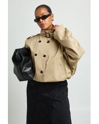 Boohoo - Plus Double Breasted Funnel Neck Short Trench Coat - Lyst