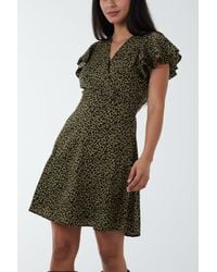 Blue Vanilla - Leopard Print Wrap Ruffle Mini Dress - Lyst