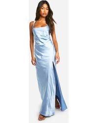 Boohoo - Bridesmaid Satin Square Neck Maxi Dress - Lyst