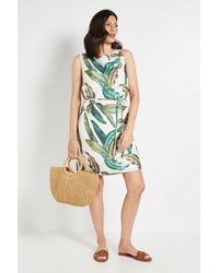 Wallis - Leaf Print Belted Shift Dress - Lyst