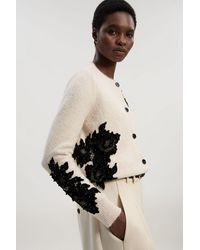 Karen Millen - Lace Embellished Cosy Knit Cardigan - Lyst