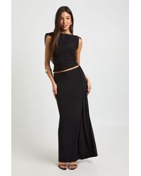 Boohoo - Slinky Maxi Skirt With Mesh Drape - Lyst
