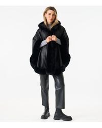 Gini London - Faux Fur Trim Poncho Cape - Lyst