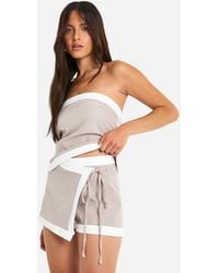 Boohoo - Contrast Linen Look Wrap Front Skort - Lyst