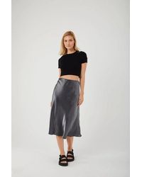 MixRay - Satin Midi Rok Met Elastische Taille - Lyst