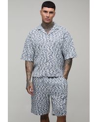 BoohooMAN - Tall Brushed Boucle Oversized Knitted Shirt & Relaxed Short Set - Lyst