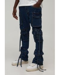 BoohooMAN - Washed Stacked Flare Strap Detail Cargo Jeans - Lyst
