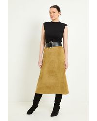 Wallis - Faux Suede Seam Detail Midi Skirt - Lyst