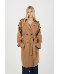Brave Soul - Faux Suede Double Breasted Trench Coat - Lyst