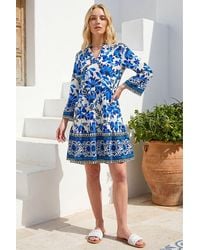 Roman - Floral Print Border Tunic Dress - Lyst