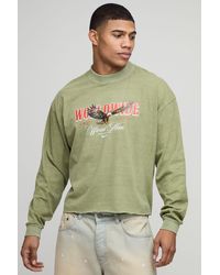 BoohooMAN - Oversized Shrunken Boxy Raw Hem Eagle Long Sleeve Washed Graphic T-Shirt - Lyst