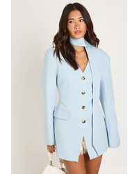 Boohoo - Tailored Scarf Detail Shoulder Pad Blazer Dress - Lyst