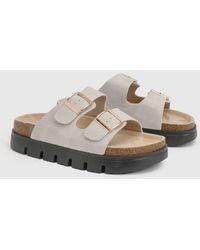 Oasis - Mae Platform Faux Suede Buckle Footbed Slider - Lyst