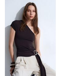 Dilvin - Slim Fit Off-Shoulder Jersey Blouse With Tie Detail - Lyst