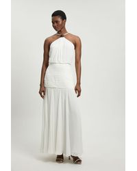 Karen Millen - Petite Viscose Georgette Drop Hem Woven Halter Neck Maxi Dress - Lyst