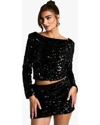 Boohoo - Velvet Sequin Scoop Back Long Sleeve Top - Lyst