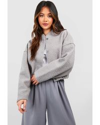Boohoo - Oversized Crop Wool Look Bomber Jacket - Lyst