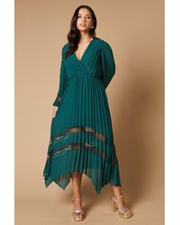 Oasis - Pleated Lace Trim Insert Wrap Midi Dress - Lyst