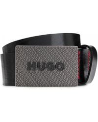 HUGO - Gilao Matte Leather Belt With Branded Plaque Buckle - Lyst