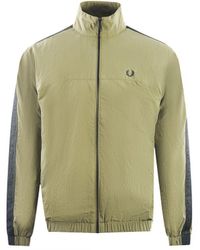 Fred Perry - Tonal Taped Military Green Track Jacket - Lyst