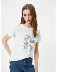 Koton - T-shirt Ss Wit T-shirt Korte Mouwen Ronde Hals Met Print - Lyst