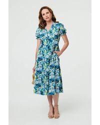 Izabel London - Leaf Print Short Sleeve Shirt Midi Dress - Lyst