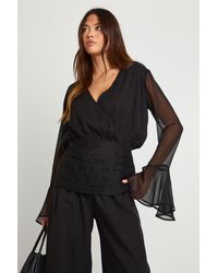 Boohoo - Chiffon Flute Sleeve Wrap Blouse - Lyst