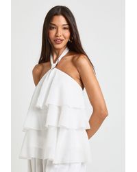 Boohoo - Chiffon Tiered Halterneck Top - Lyst
