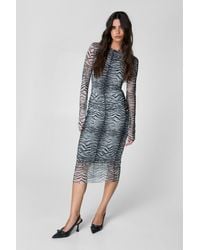 Nasty Gal - Animal Print Mesh Long Sleeve Maxi Dress - Lyst