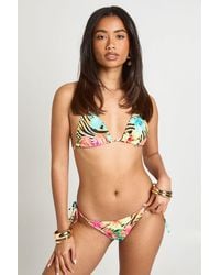 Boohoo - Abstract Animal And Floral Print Triangle Top And Tie Side Bikini Bottoms Set - Lyst