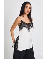 Boohoo - Lace Side Split Satin Cami Top - Lyst
