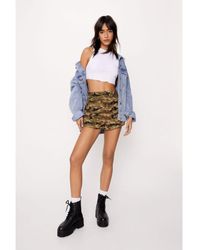 Nasty Gal - High Waist Camo Shorts - Lyst