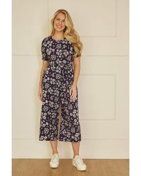 Mela London - Floral Jumpsuit With Ruched Sleeves Cotton - Lyst