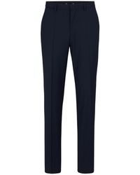 BOSS - Solid Patterned Flat Front Straight Leg Trousers - Lyst