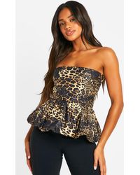 Boohoo - Woven Puff Ball Leopard Peplum Top - Lyst