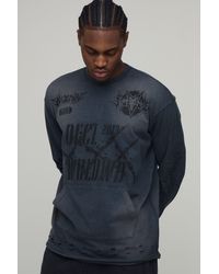 BoohooMAN - Oversized Heavyweight Washed Distressed Long Sleeve T-Shirt - Lyst