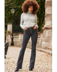 Sosandar - Charcoal Button Front Kick Flare Jeans - Lyst