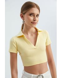 Hiccup - V Neck Polo Crop Top - Lyst
