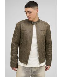 BoohooMAN - Regular Fit Washed Faux Suede Biker Jacket - Lyst