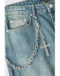 BoohooMAN - Cross Skull Jean Chain In Silver - Lyst