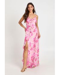 Boohoo - Chiffon Floral Ruffle Detail Maxi Dress - Lyst