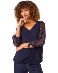 Roman - Burnout Print V-Neck Overlay Mesh Top - Lyst