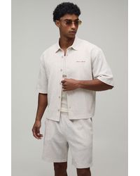 BoohooMAN - Stripe Seersucker Embroidered Boxy Oversized Shirt & Short Set - Lyst