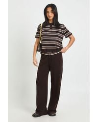 Boohoo - Petite Placket Collar Short Sleeve Stripe Knitted Top And Trouser - Lyst