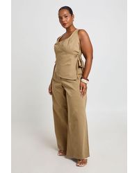 Boohoo - Plus Cotton Twill Wide Leg Trousers - Lyst
