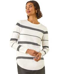 Roman - Stripe Hotfix Curved Hem Knit Jumper - Lyst