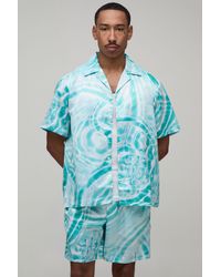BoohooMAN - Oversized Short Sleeve Water Print Satin Shirt & Set - Lyst